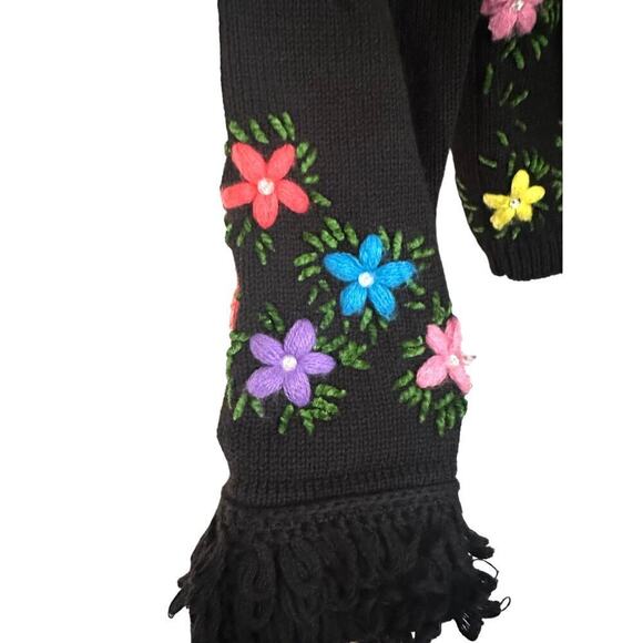 BEREK Vintage Floral Heavily Embroidered Button Knit Cardigan Sweater - Sz Large - Picture 3 of 6